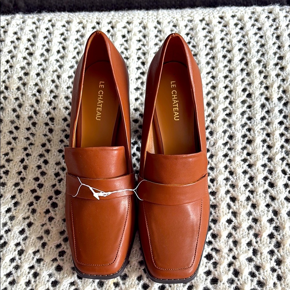 Le Chateau Brown Leather Loafers with Metal Bar Detail